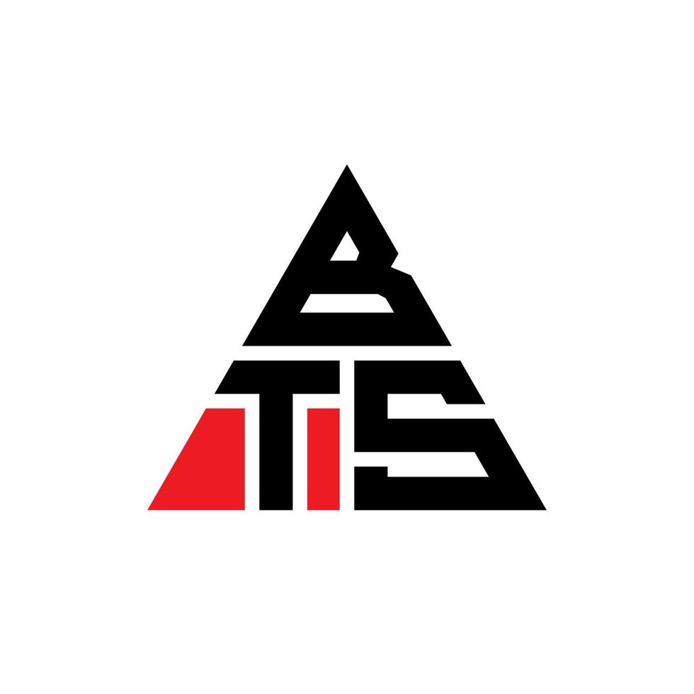 BTS triangle letter logo design with triangle shape. BTS triangle logo design monogram. BTS triangle vector logo template with red color. BTS triangular logo Simple, Elegant, and Luxurious Logo.