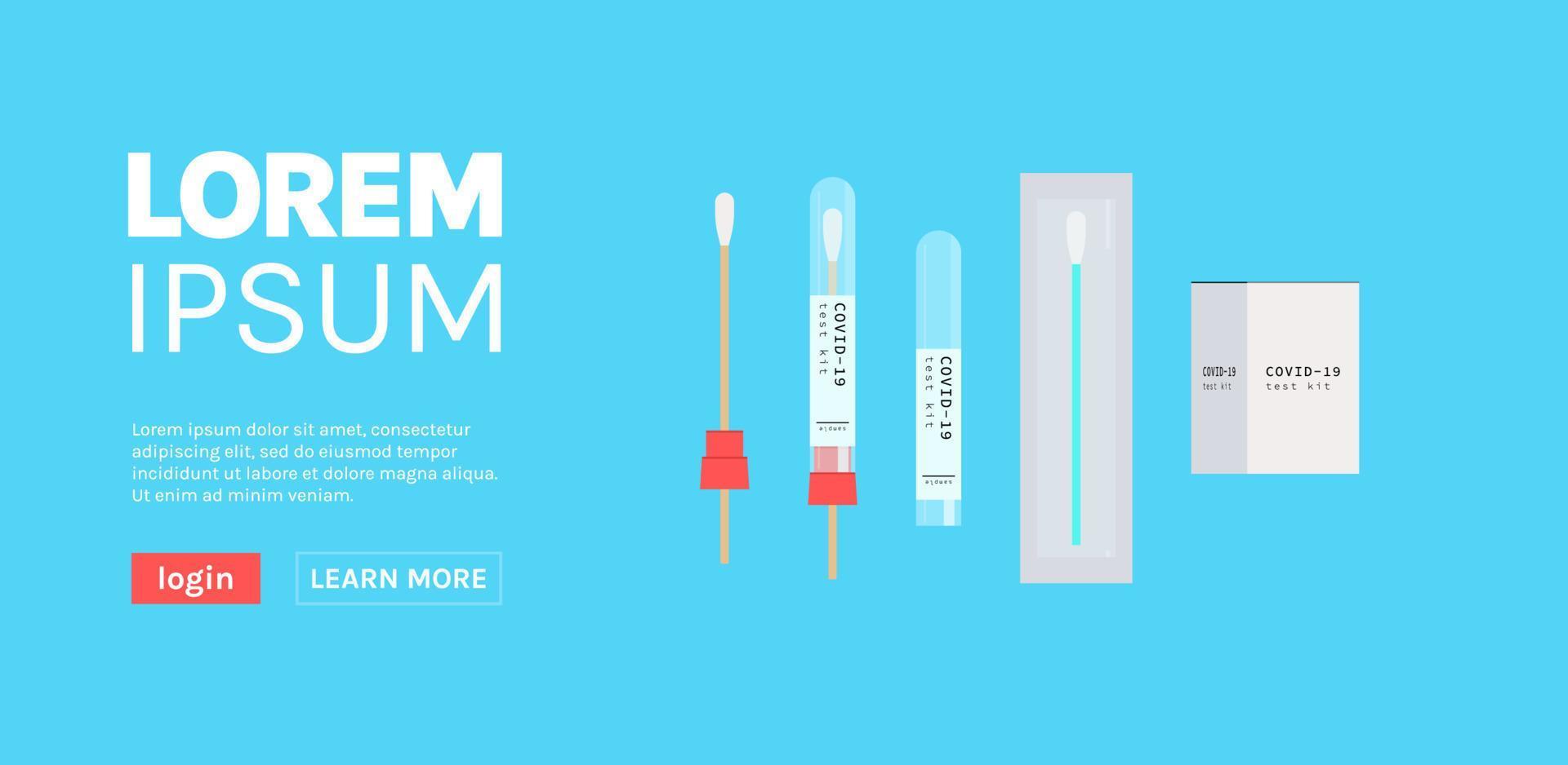 Covid-19 vaccine bottle swab nasal test and coronavirus pandemic concept flat vector illustration.