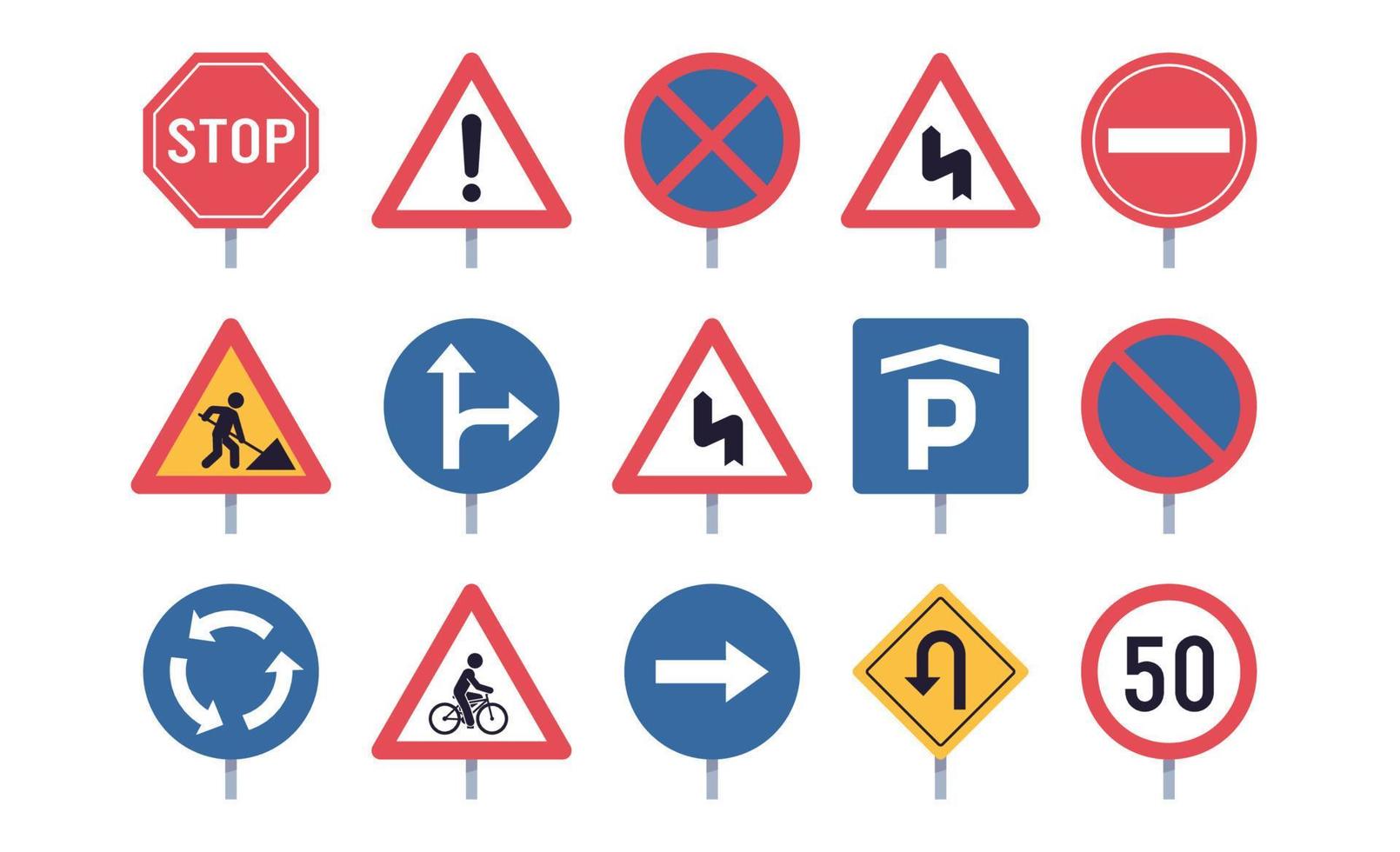 Traffic signs and transportation simple concept flat vector illustration.