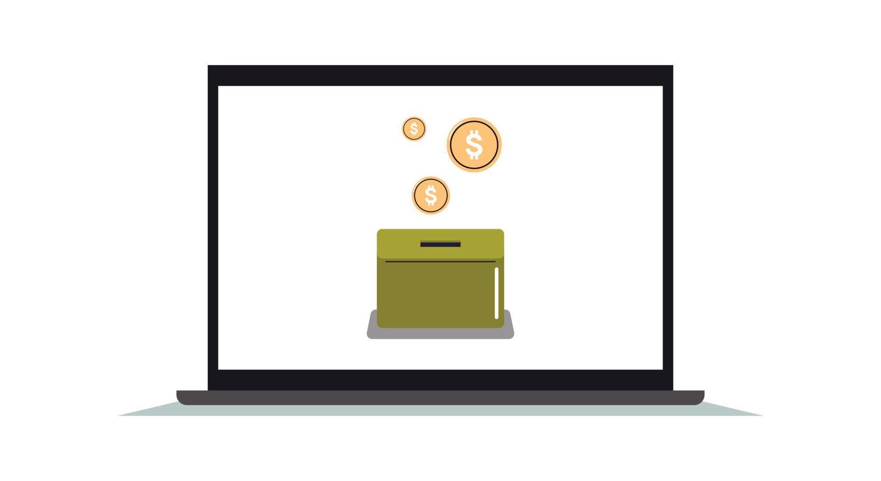 caja de dinero y ahorro de fondos de inversión, ahorro de monedas, concepto de donación ilustración vectorial plana. vector