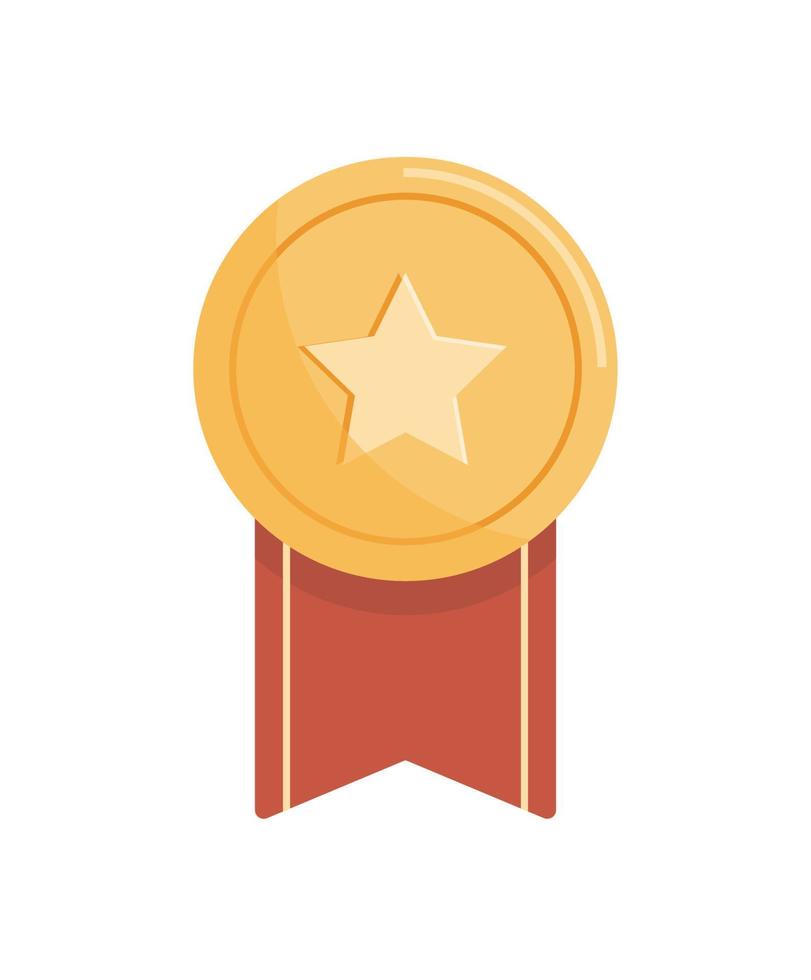 Gold star badge and red ribbon flat vector illustration.