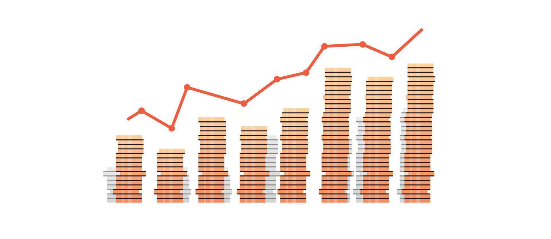 Coins stack and stack money, golden penny cash pile flat vector illustration.