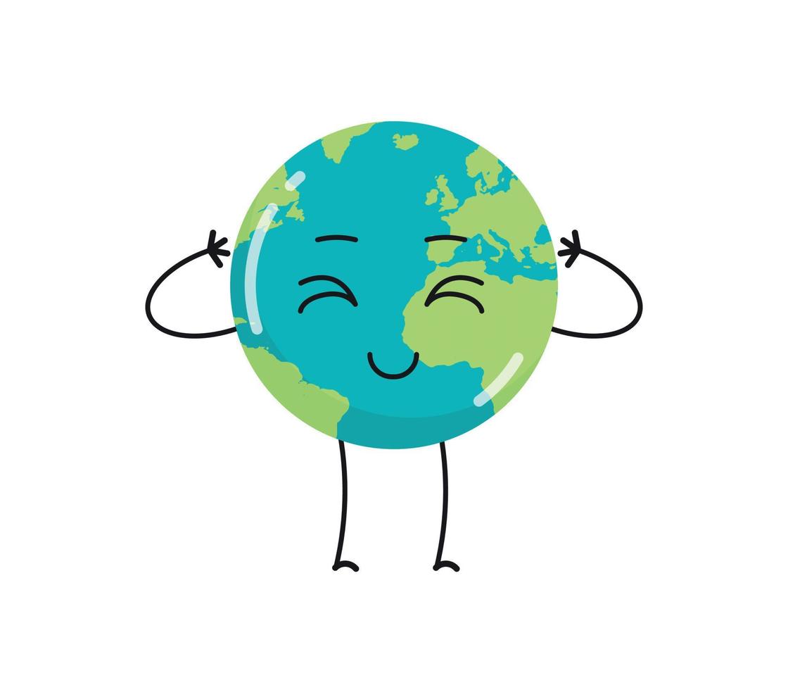 Cute earth characters different emotions and cartoon mascot globe collection set flat vector illustration.