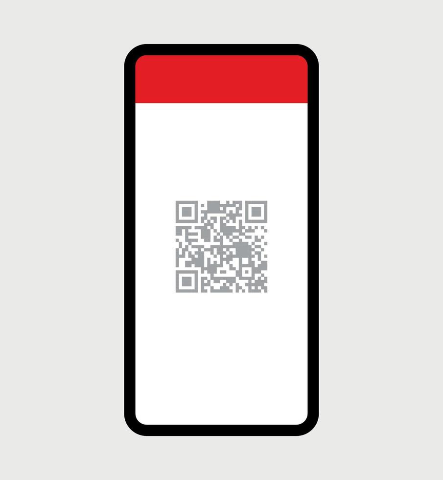 Scanning qr code on smartphone screen and digital technology flat vector illustration.