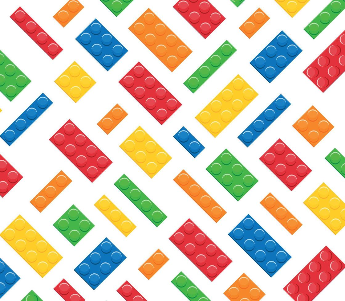 Colorful plastic toy bricks for children and building blocks toy flat vector illustration.