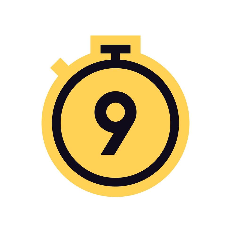 Countdown timer and stopwatch yellow symbol flat vector illustration.
