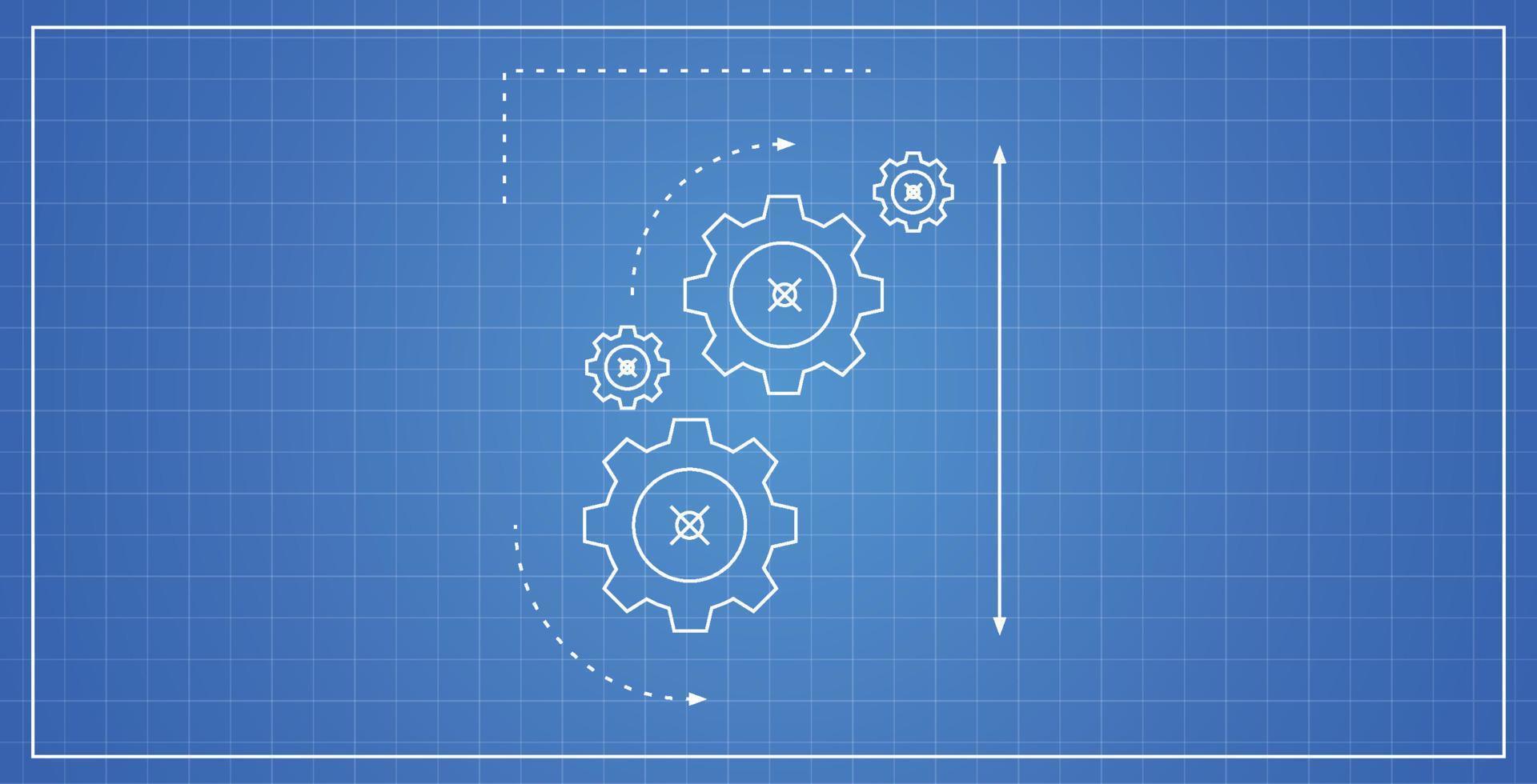 Architectural blueprint and horizontal technical drawing flat illustration. vector