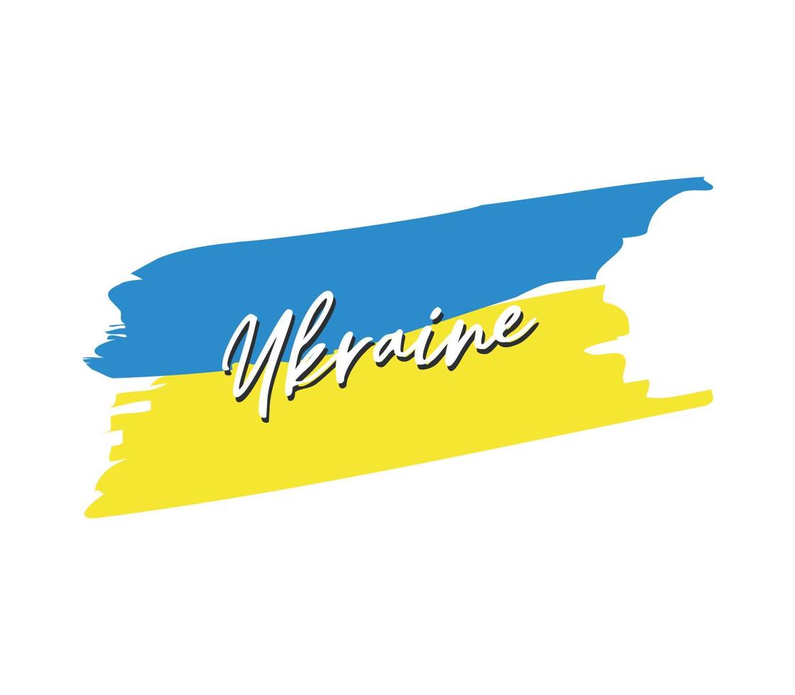 Ukraine flag in brush and hand drawn ukrainian flag in blue yellow flat vector illustration.