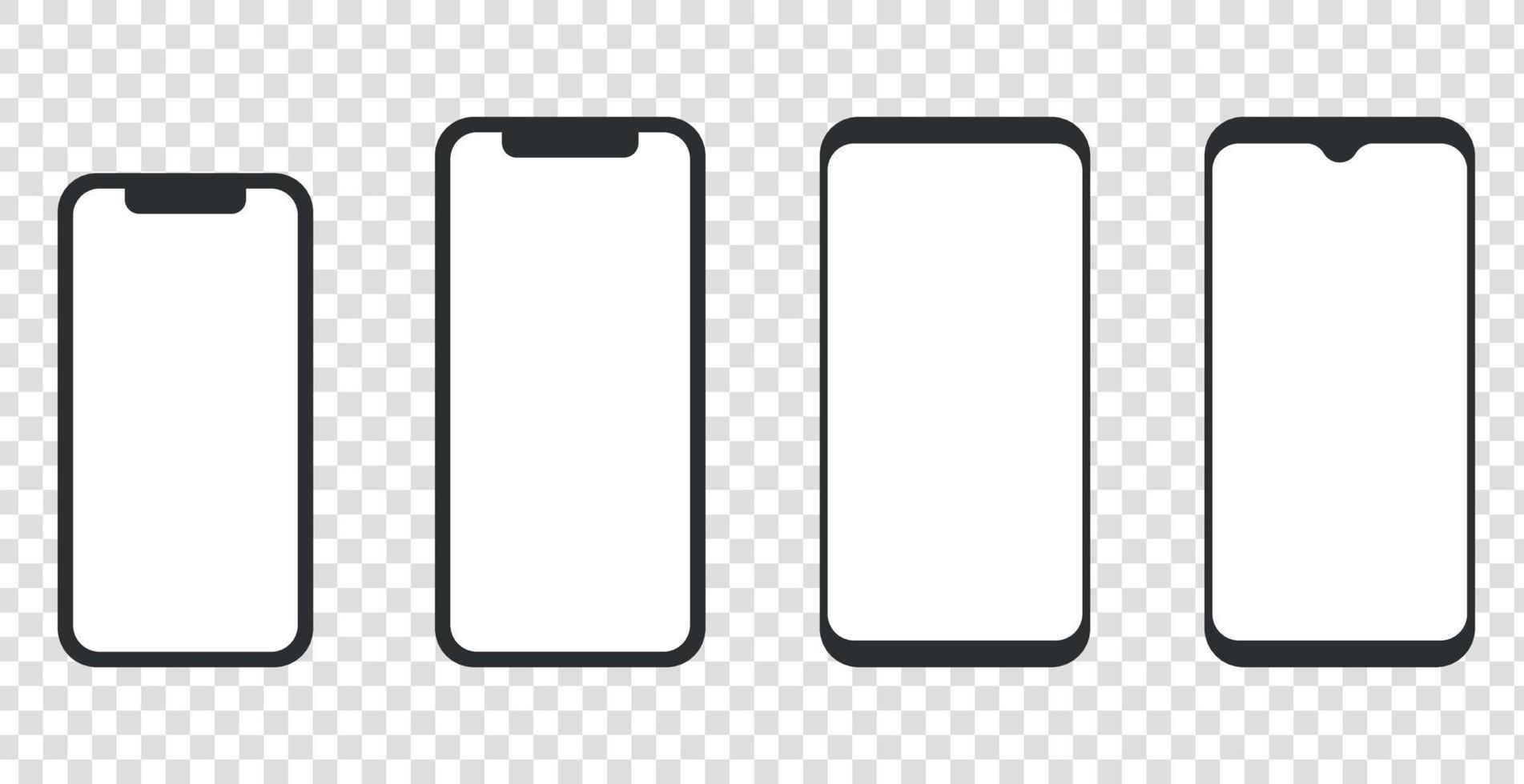 Smartphone mockup concept and device different models front view flat vector illustration.