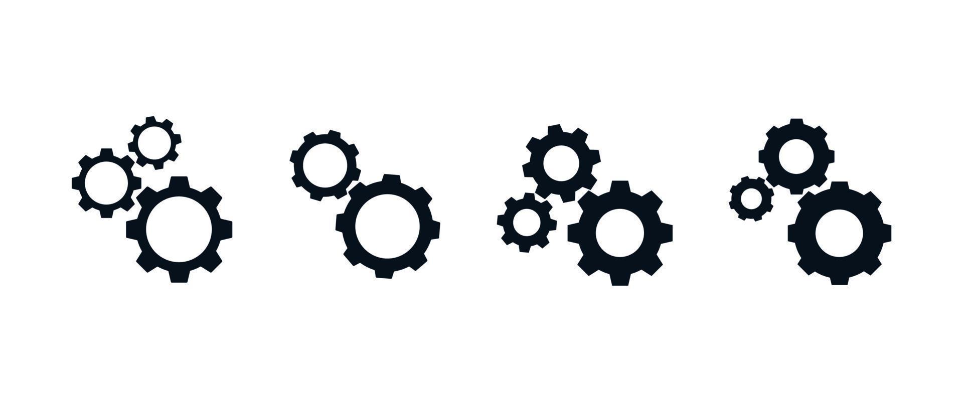 Cogwheel and gearwheel black symbol on white background flat vector illustration.