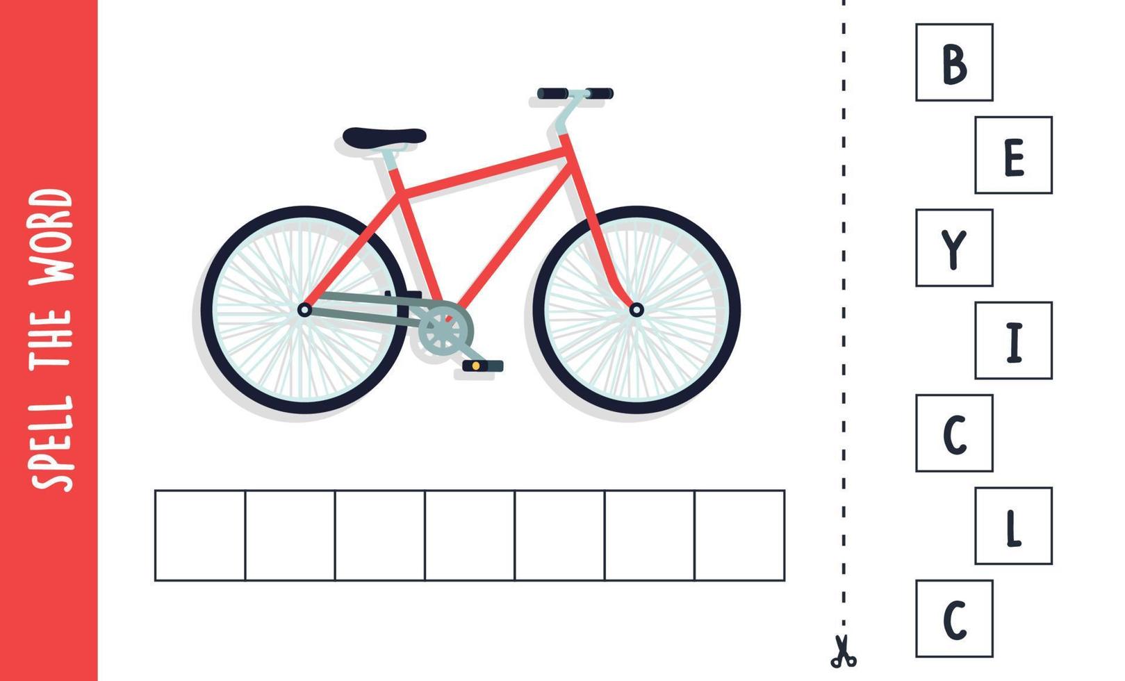Spell the word biycle and spelling concept for kids flat vector illustration.
