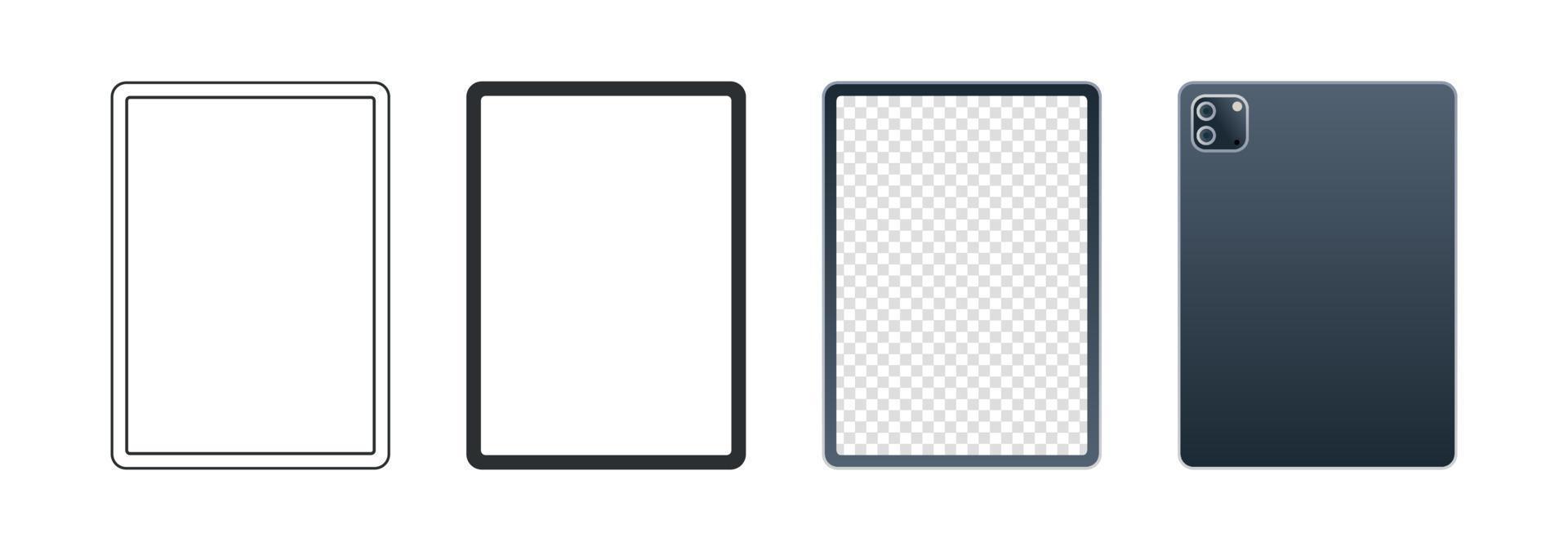 concepto de maqueta de tableta y modelos simples de dispositivo vista frontal ilustración vectorial plana. vector