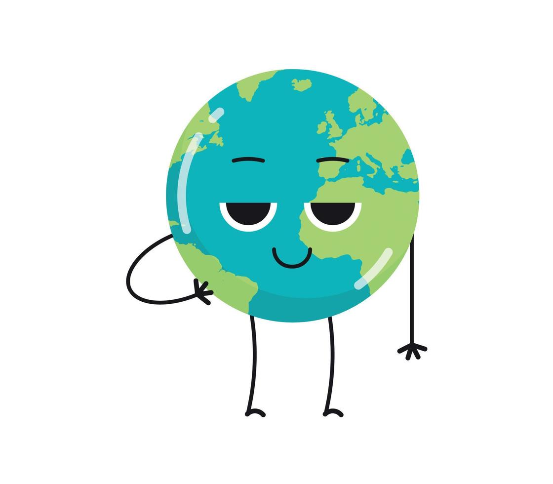 Cute earth characters different emotions and cartoon mascot globe collection set flat vector illustration.