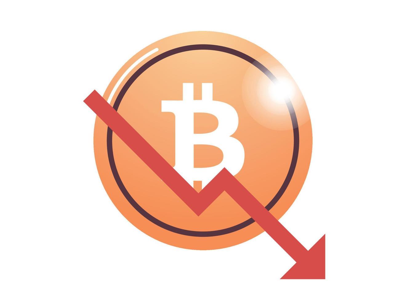 Cryptocurrency downward arrow and coin flat vector illustration.