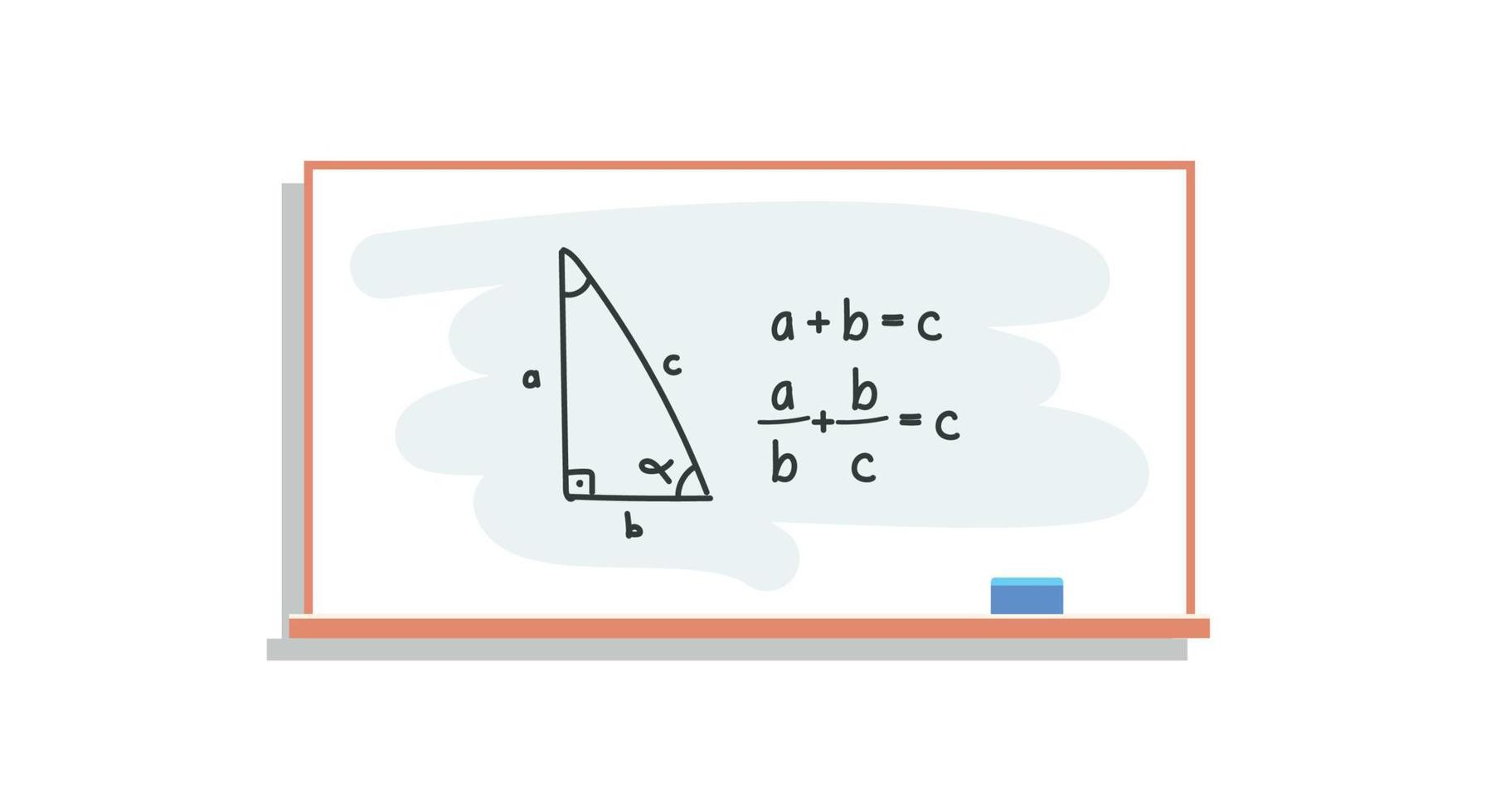 Numbers study and math exercises calculating on chalk board at lesson flat vector illustration.