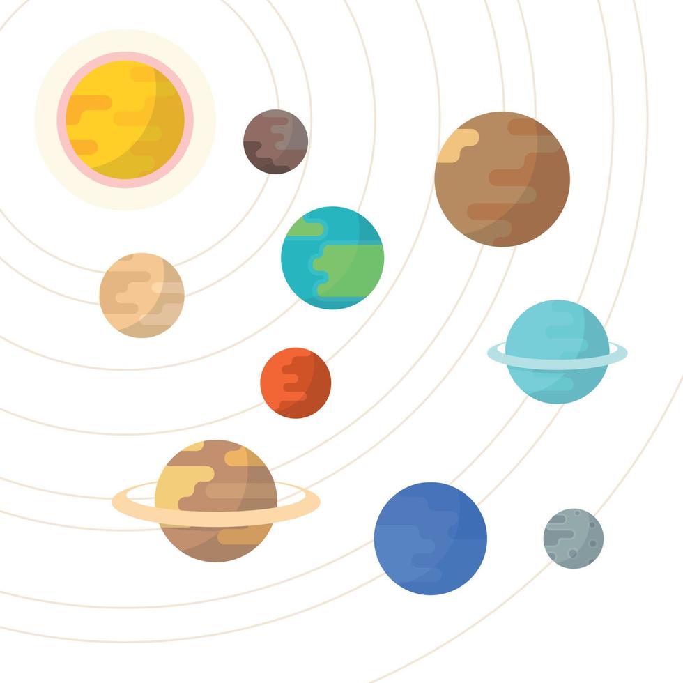 Cartoon planets set and solar system on space flat vector illustration.