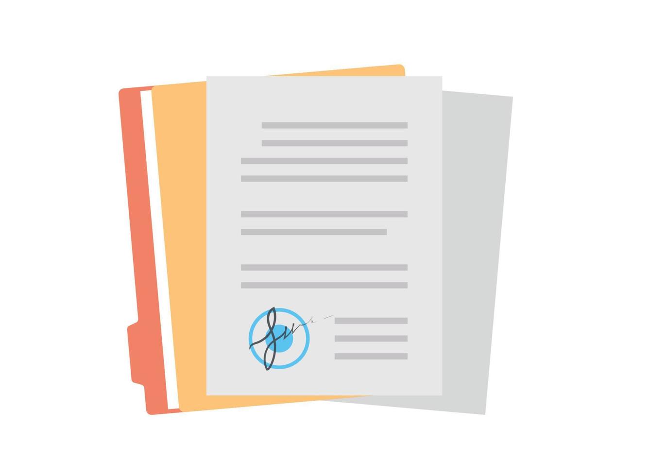 Paper documents business and sign up contract signature agreement flat vector illustration.