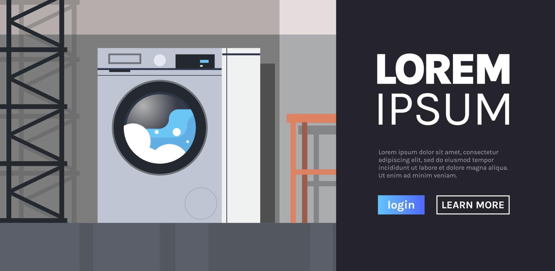 Modern bathroom washing machine and bathroom interior design concept flat vector illustration.