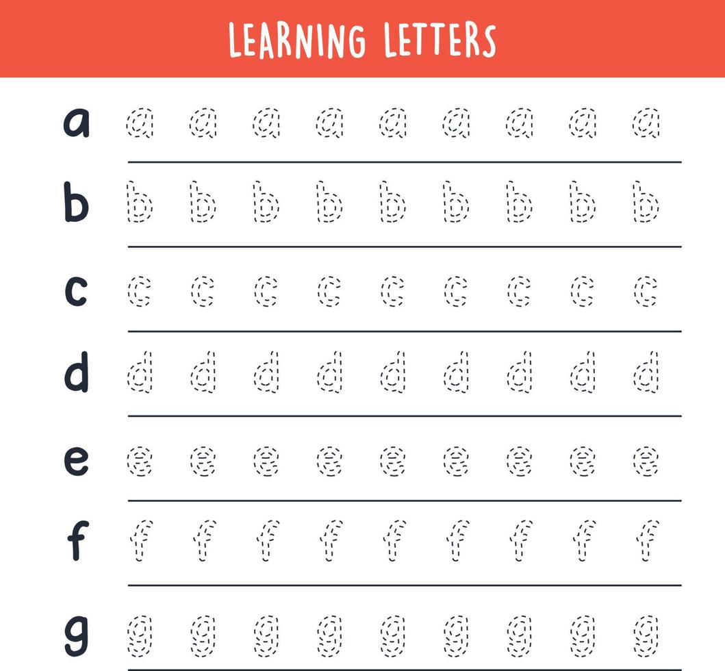 Learning letters writing alphabet and simple handwriting practice flat vector illustration.