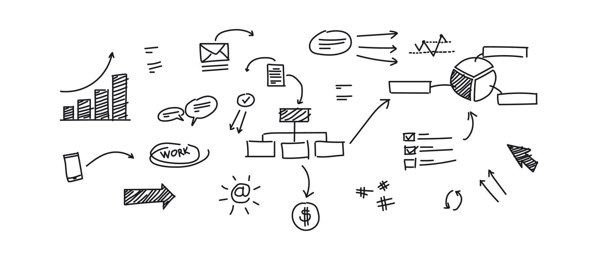 Hand drawn business arrows concept and simple arrows on white background flat vector illustration.