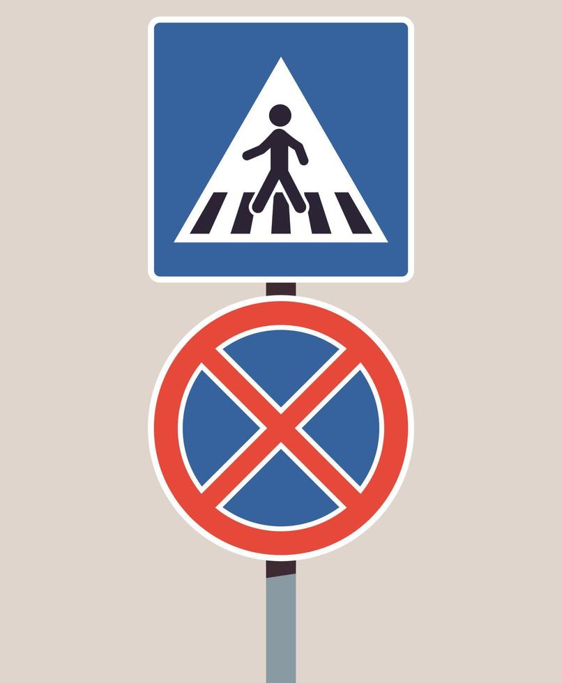 Traffic signs on city road and transportation simple concept flat vector illustration.
