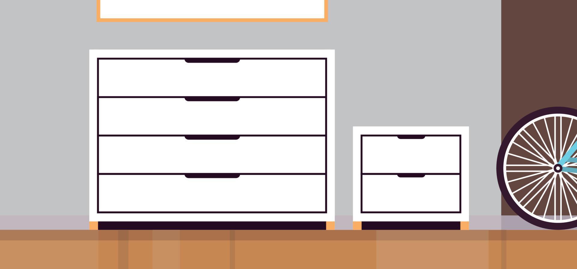 Ilustración de vector plano de concepto de cajón de hogar de gabinete de muebles e interior de sala de estar.