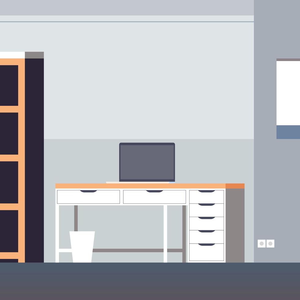 Freelancer workplace and home interior room concept flat vector illustration.