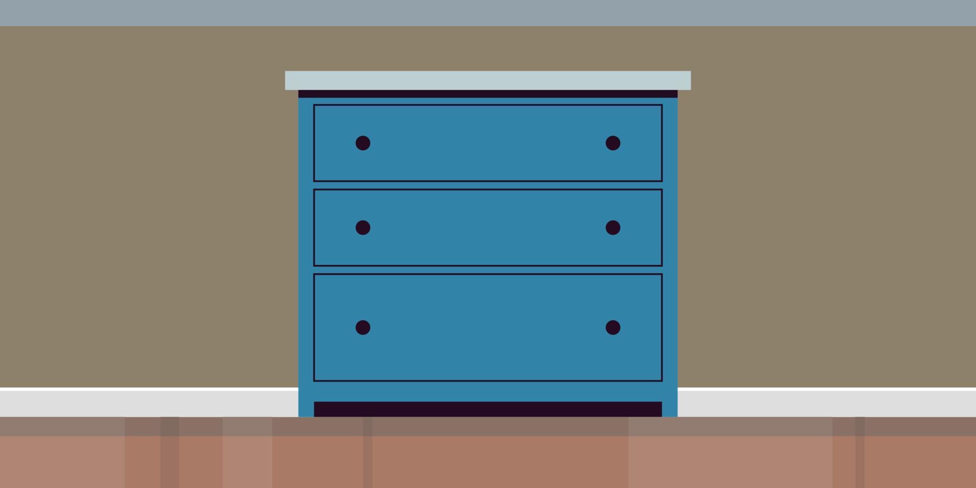 Furniture cabinet and home drawer design flat vector illustration.