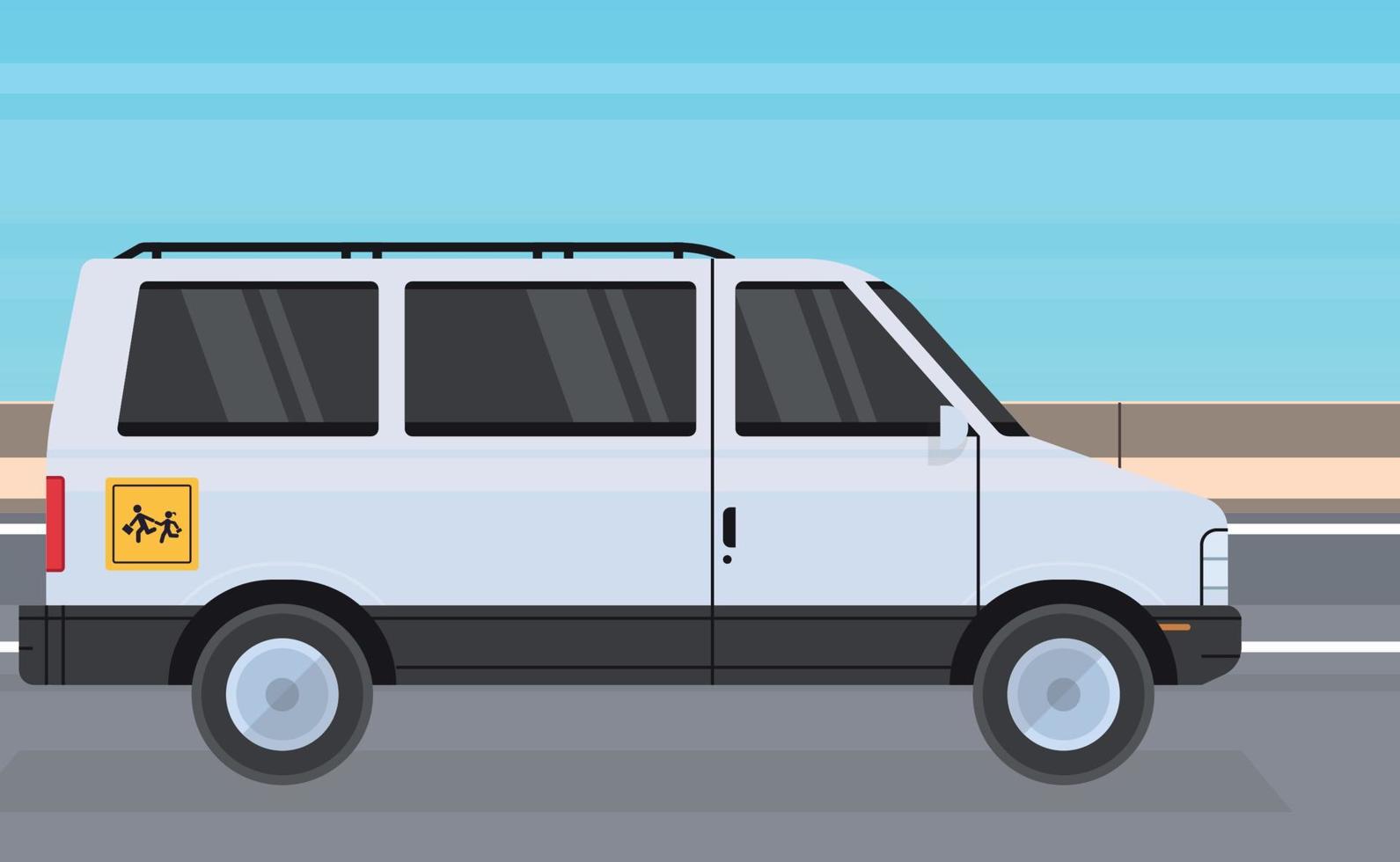 School van and school pupil transportation concept flat vector illustration.