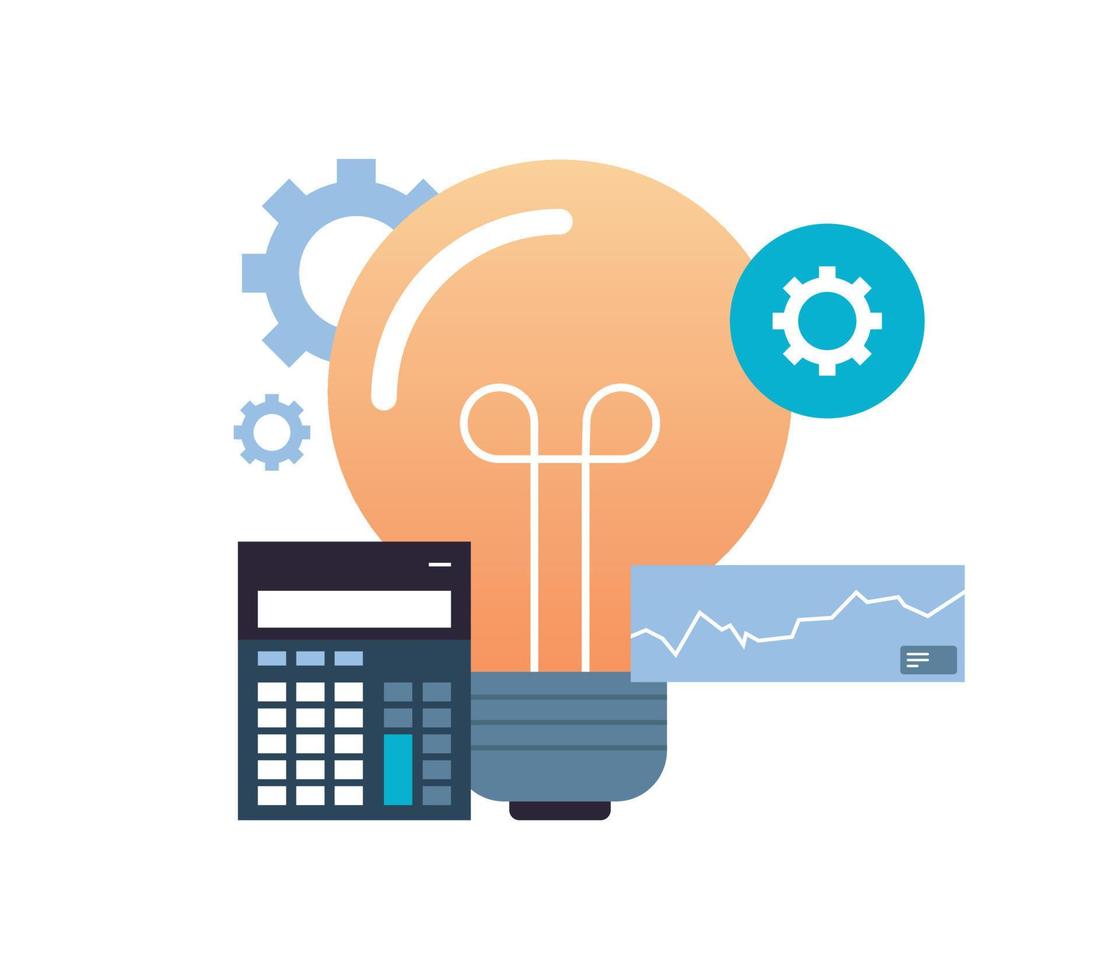 STEM education model and learning program, basic fields of study, school subjects, light bulb science, technology, engineering, mathematics flat vector illustration.