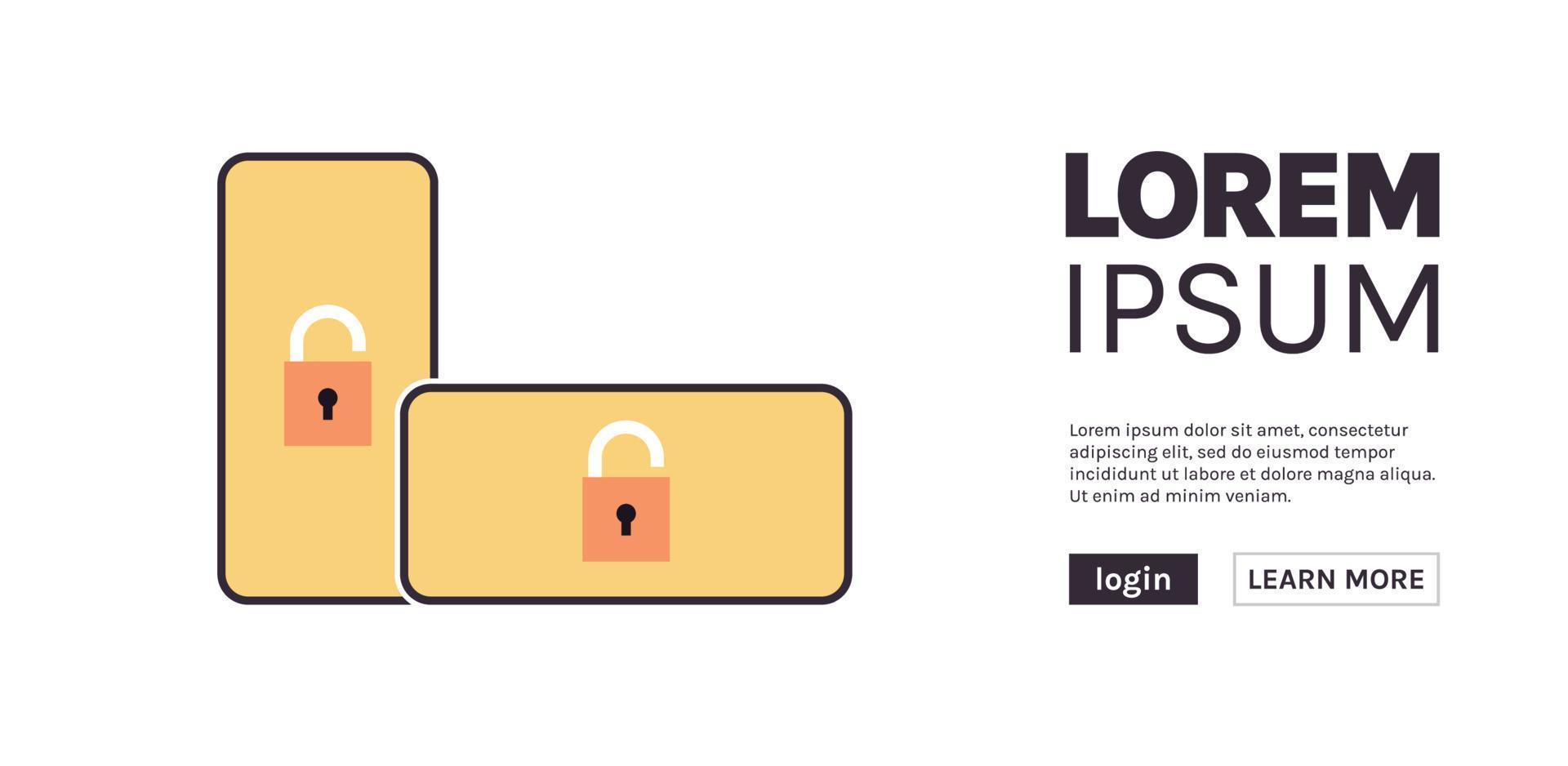 Locked smartphone screen and padlock mobile account concept flat vector illustration.