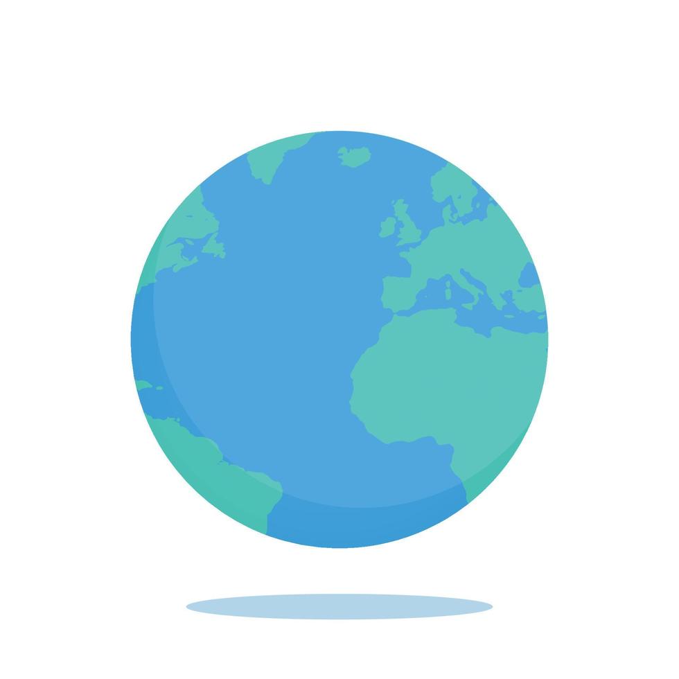 Planet earth and world map flat vector illustration.