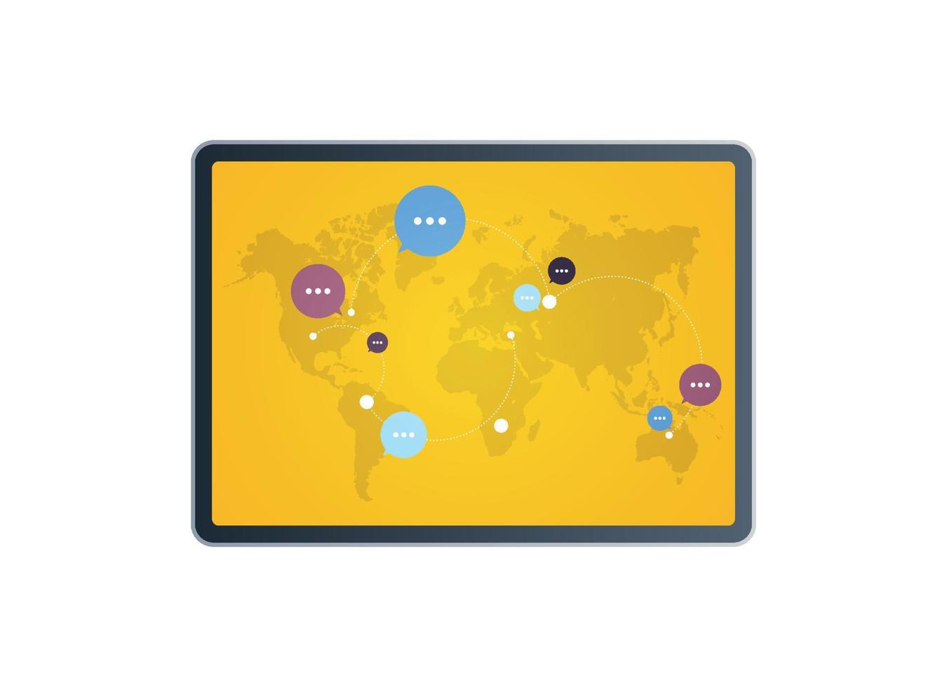 Global communication and social connection network map on smartphone flat vector illustration.