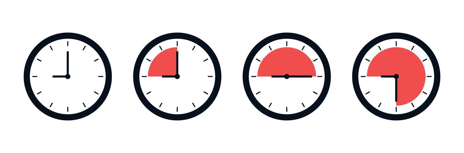 Set of simple clocks and time collection flat vector illustration.