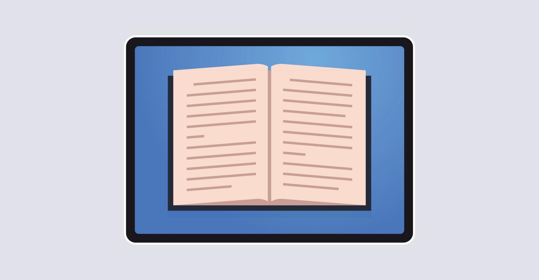 Textbook and tablet pc knowledge education e-learning concept literature reading online library flat vector illustration.