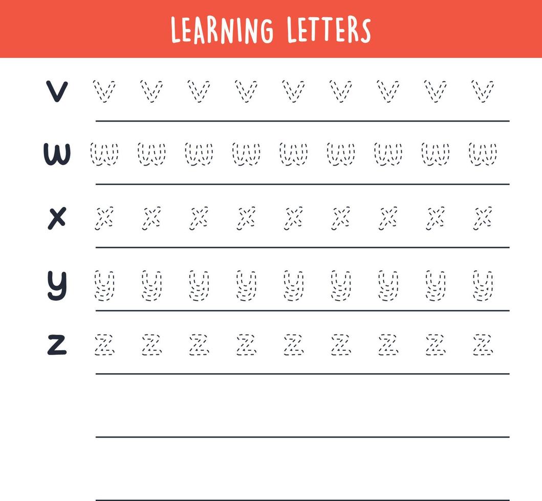 Learning letters writing alphabet and simple handwriting practice flat vector illustration.