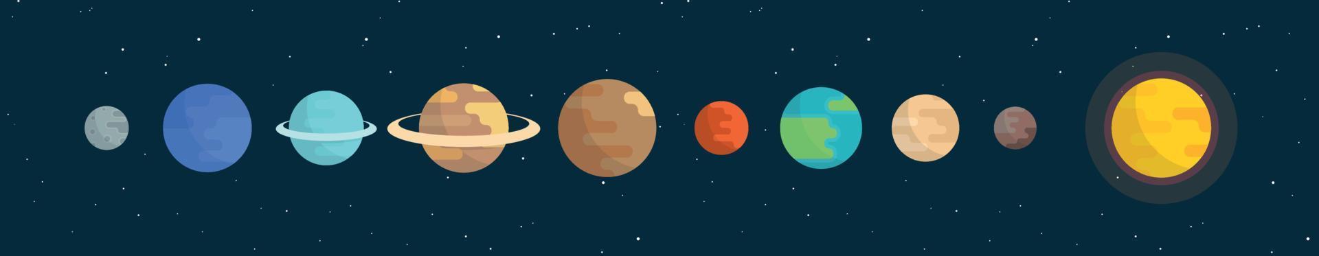 Cartoon planets set and simple solar system on white background flat vector illustration.