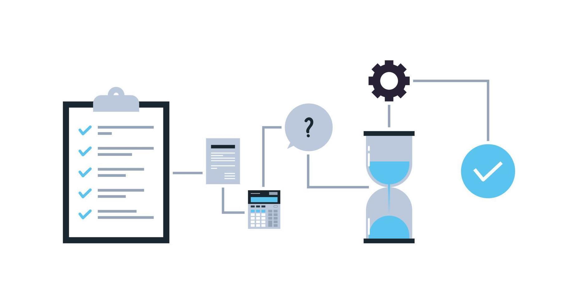 Business progress and marketing plan organization flat vector illustration.