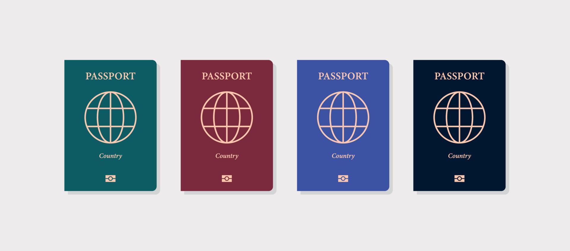 variedad de pasaportes internacionales y pasaporte diferente en la ilustración de vector plano de fondo blanco.