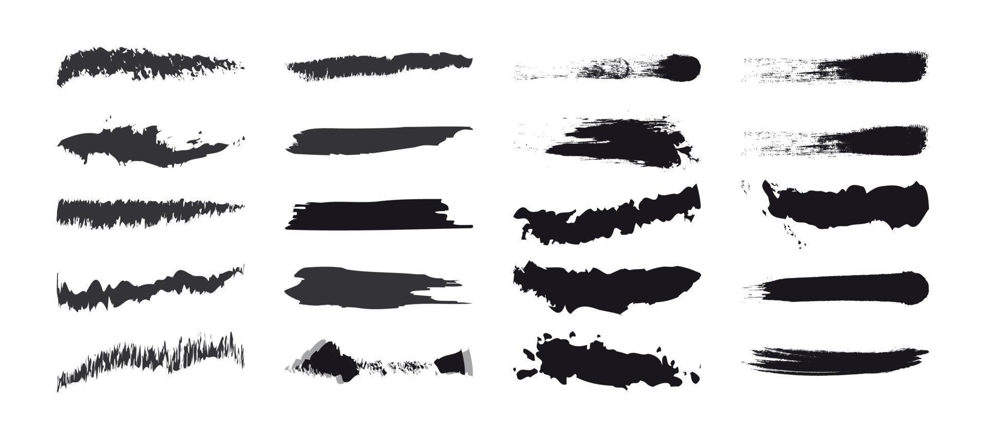 Pinceles de pintura y pinceles de tinta, pintura negra, sucio, conjunto de fondo ilustración vectorial plana. vector