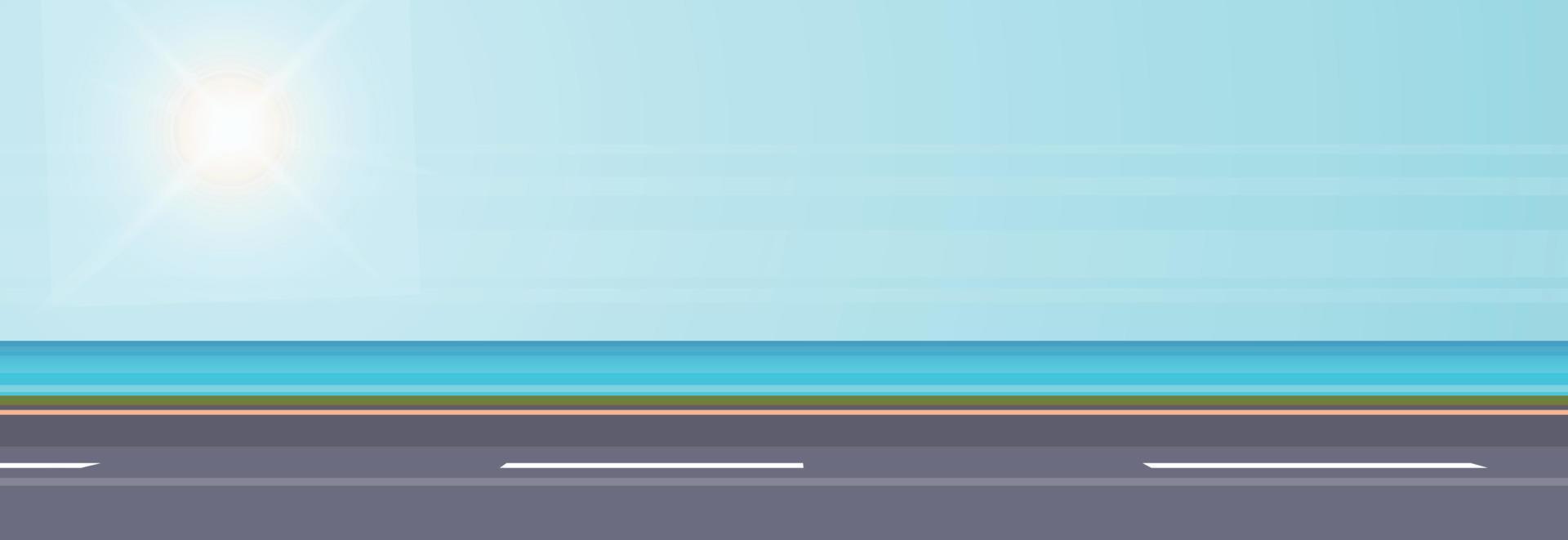 Coastal road and modern style holiday road outdoor travel design flat vector illustration.