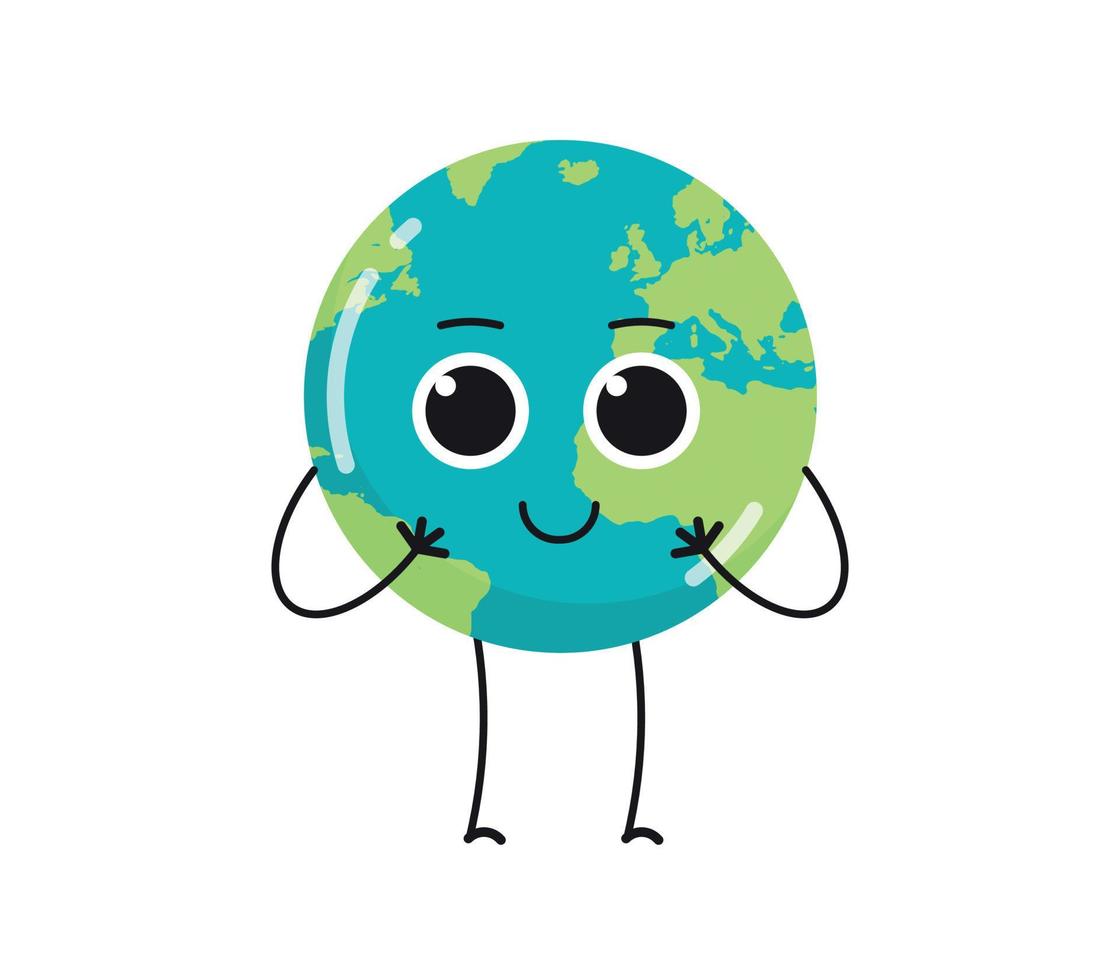 Cute earth characters different emotions and cartoon mascot globe collection set flat vector illustration.