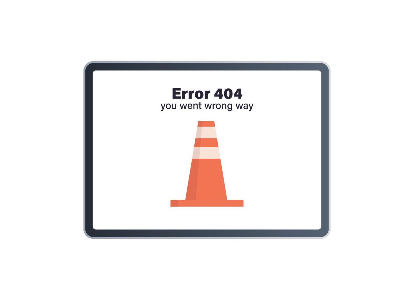 404 not found error message and internet connection problem on tablet pc flat vector illustration.