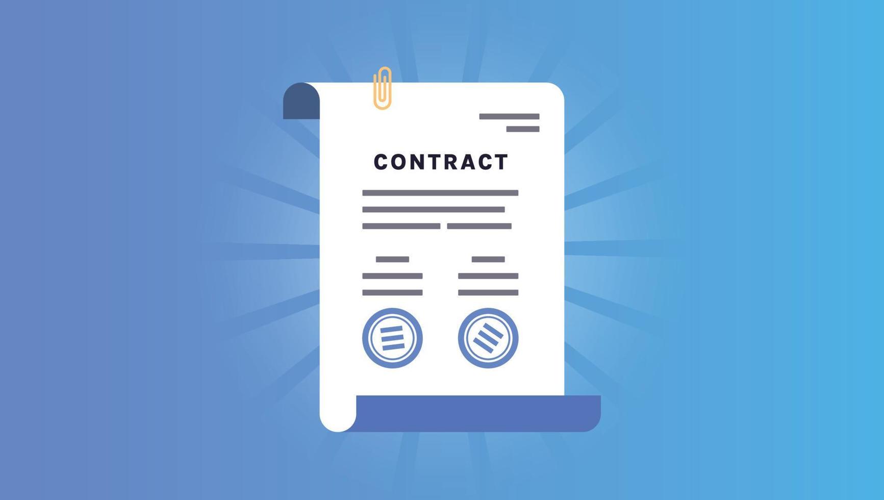 Contract closing agreement with paper and digital signature stamp flat vector illustration.