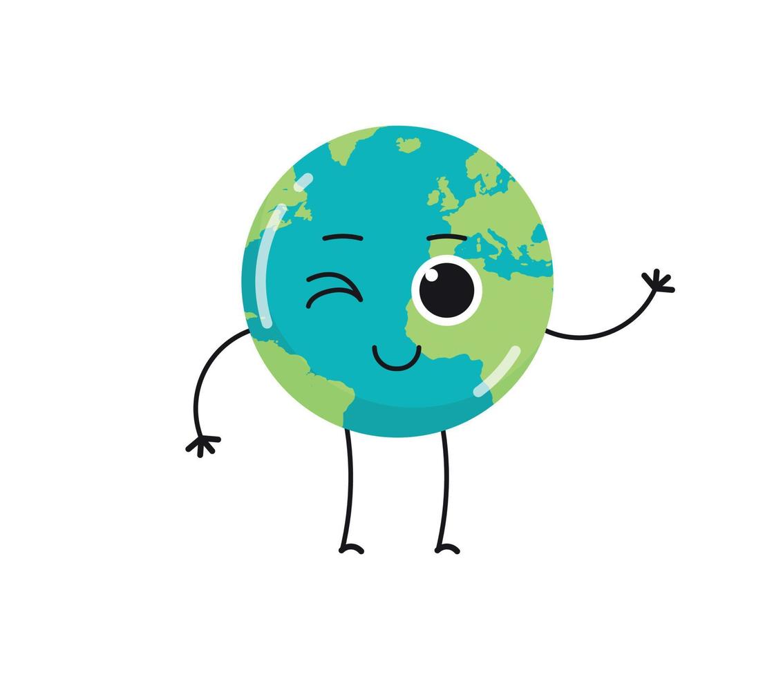 Cute earth characters different emotions and cartoon mascot globe collection set flat vector illustration.