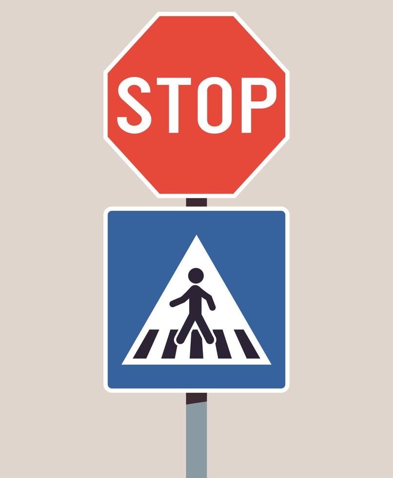 Traffic signs on city road and transportation simple concept flat vector illustration.