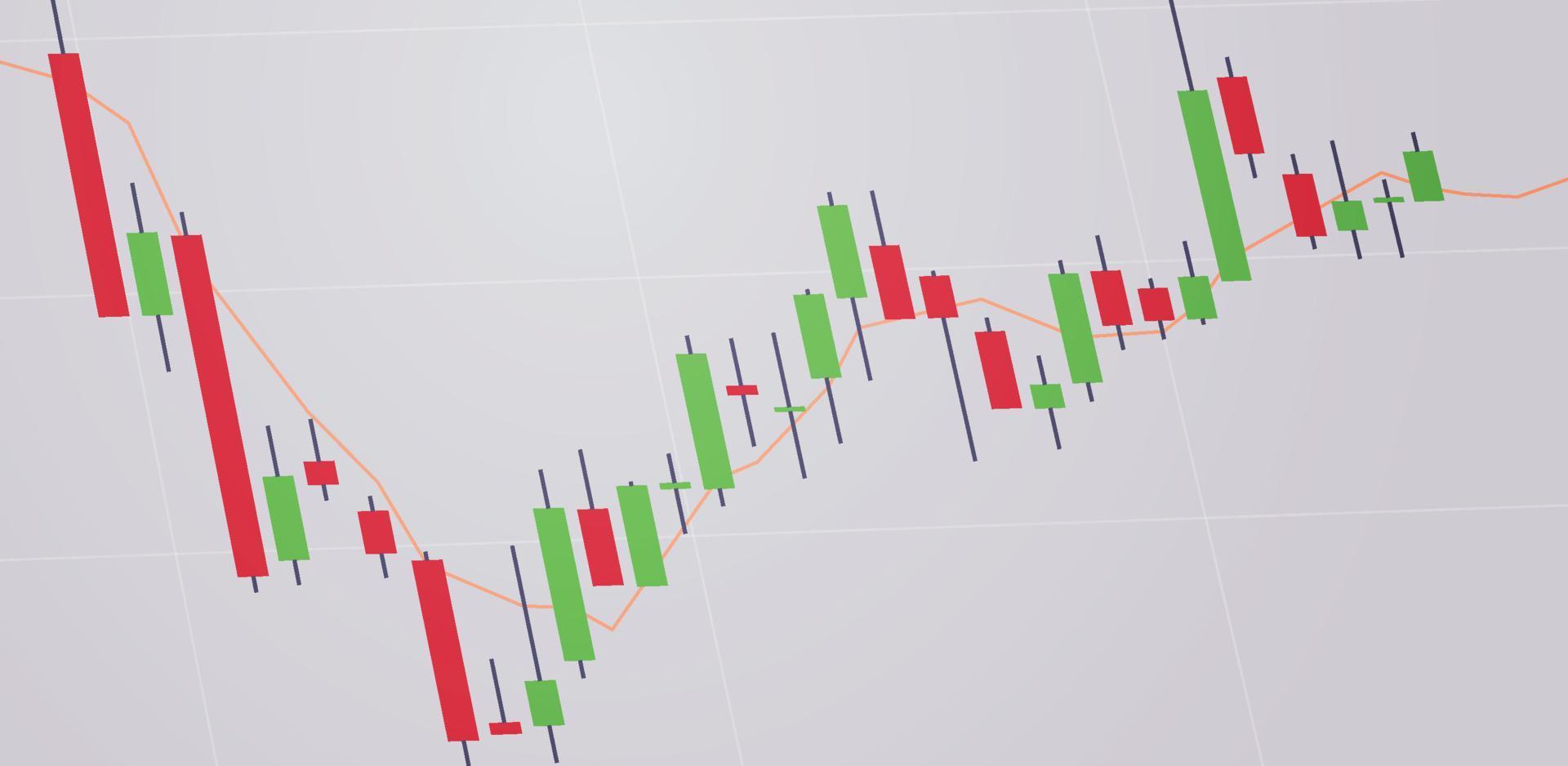 analizando la caída y el gráfico de comercio bursátil gráfico de velas ilustración vectorial plana. vector