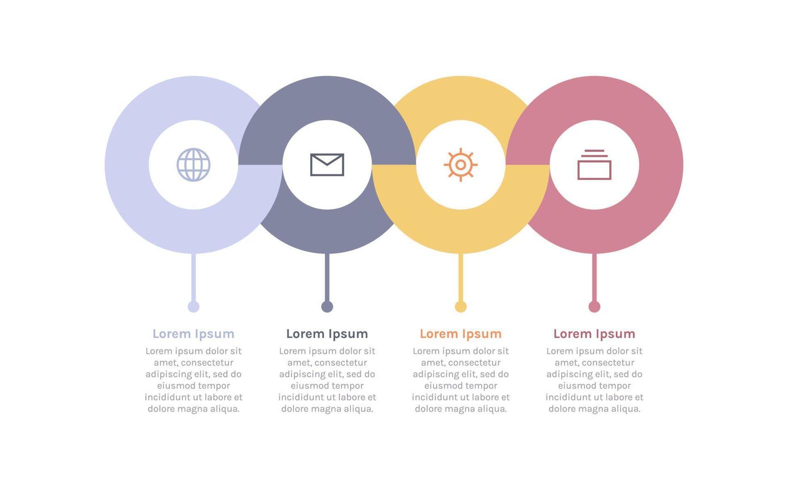 Four steps label design infographic and presentation, banner, workflow, layout, process diagram, flowchart flat vector illustration.