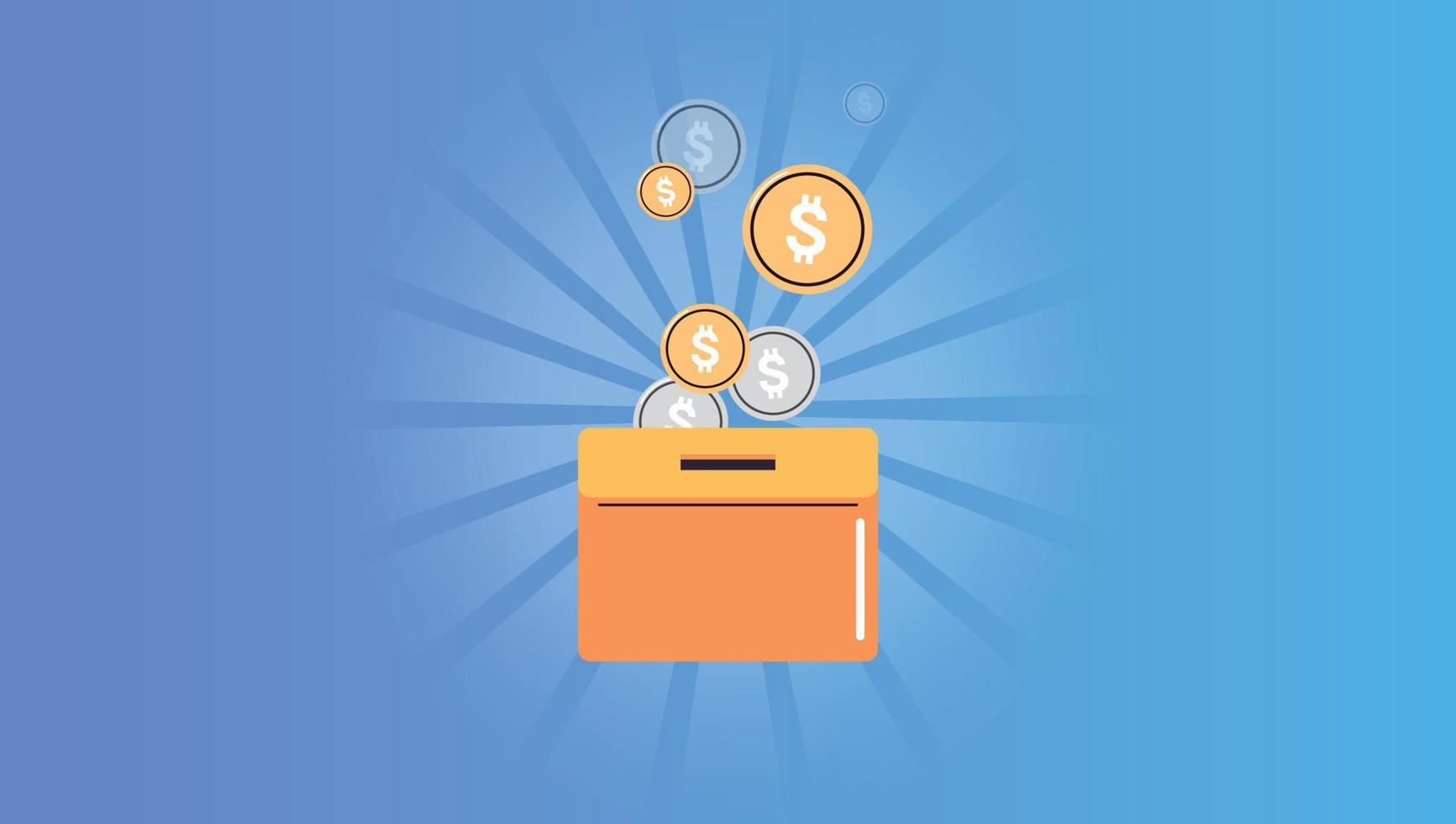 Moneybox and investing fund savings, saving coins, donation concept flat vector illustration.