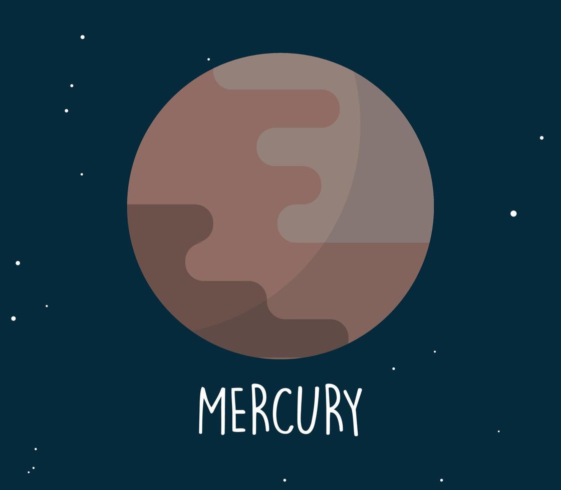 Mercury planet and simple sphere on space background flat vector illustration.